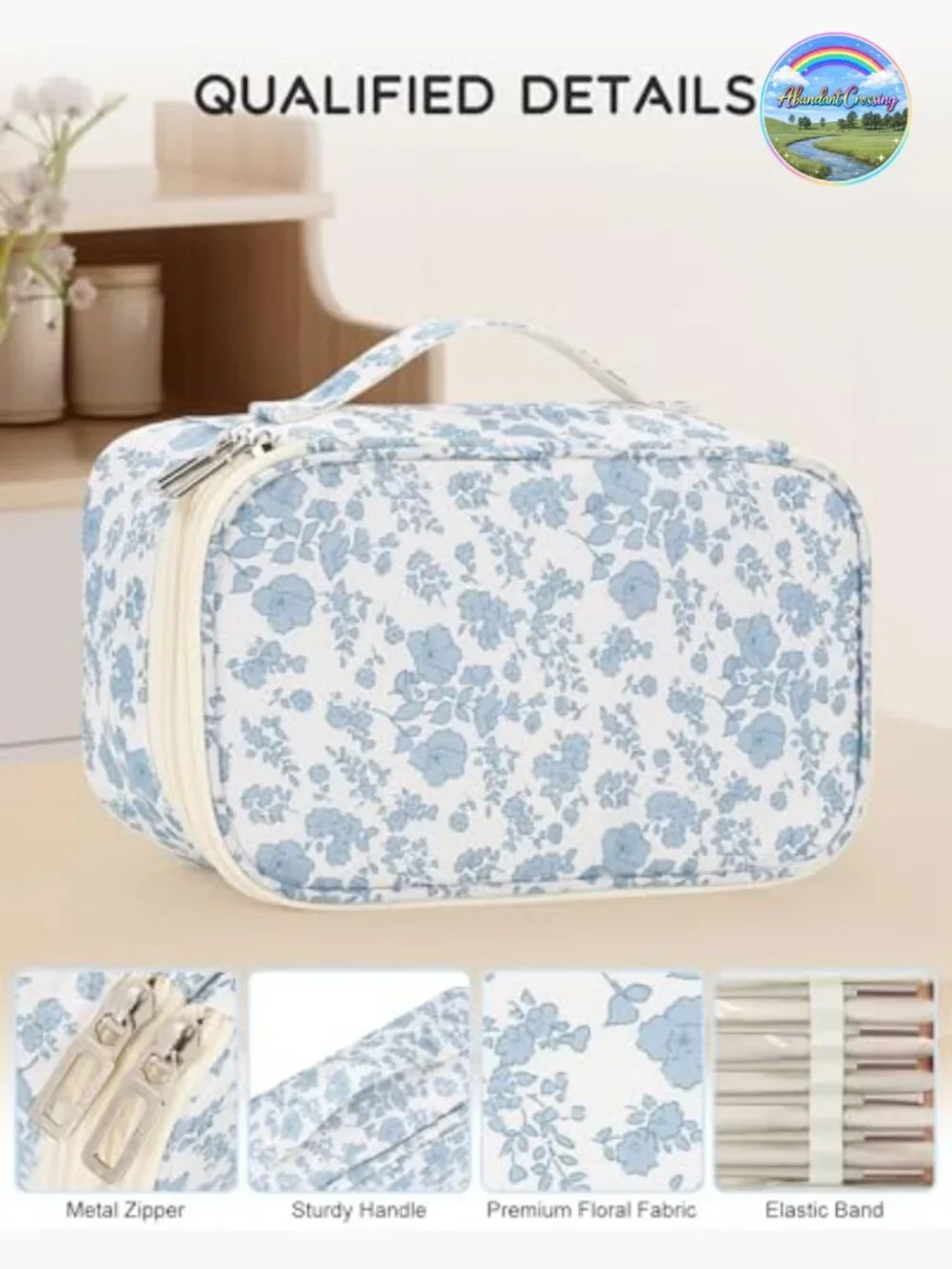 Double Layer Travel Makeup Bag with Brush Compartments, Portable Cosmetic